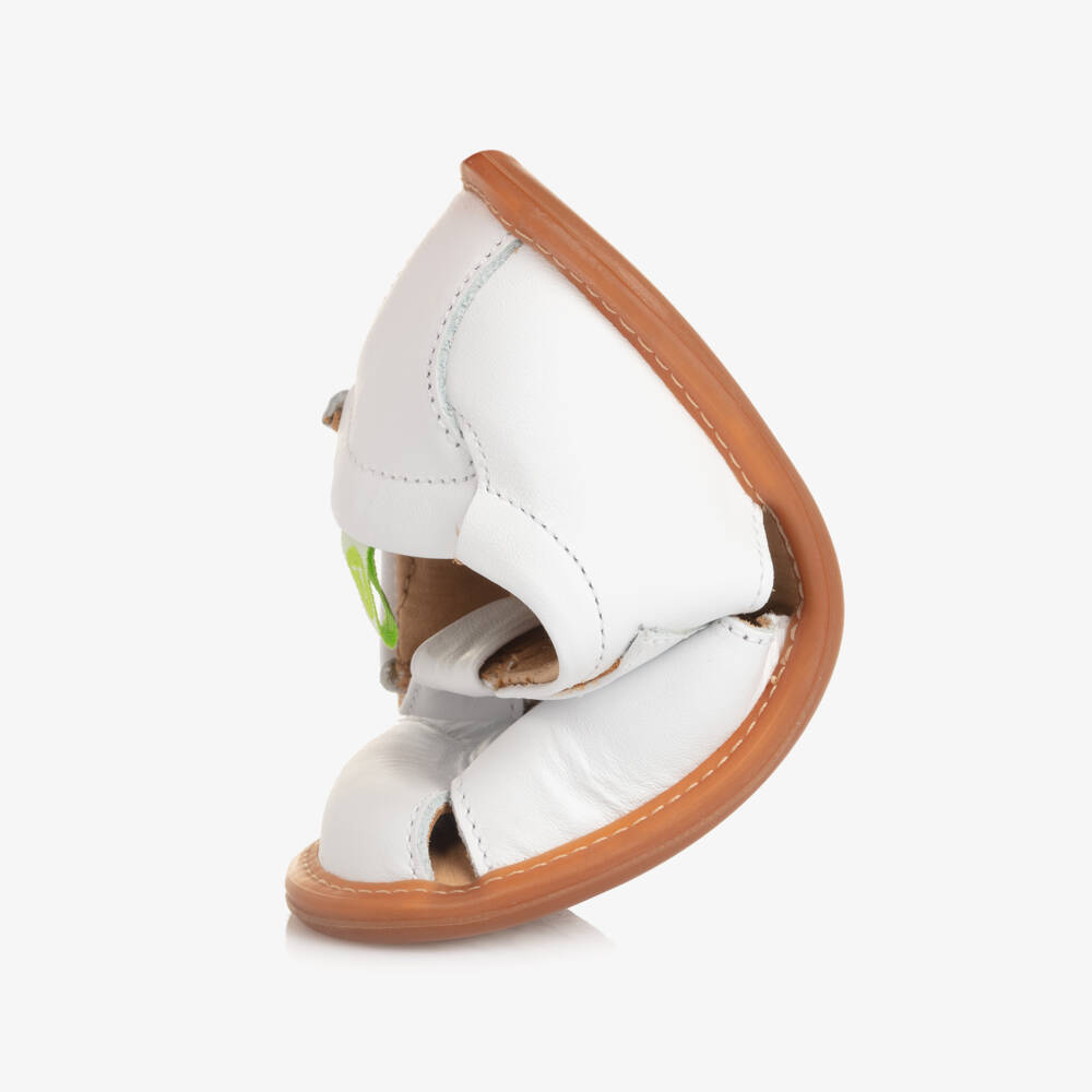 Tip Toey Joey-White Leather Velcro Sandals | Childrensalon
