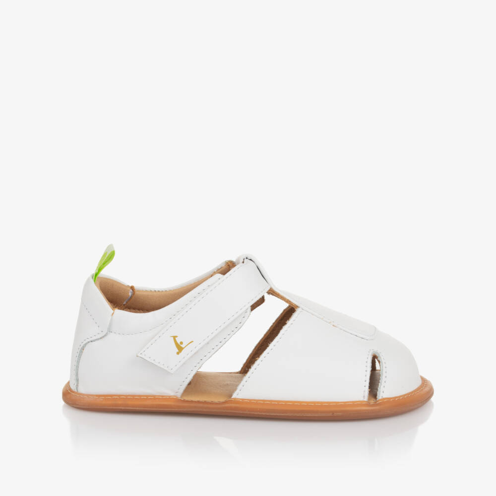 Tip Toey Joey-White Leather Velcro Sandals | Childrensalon