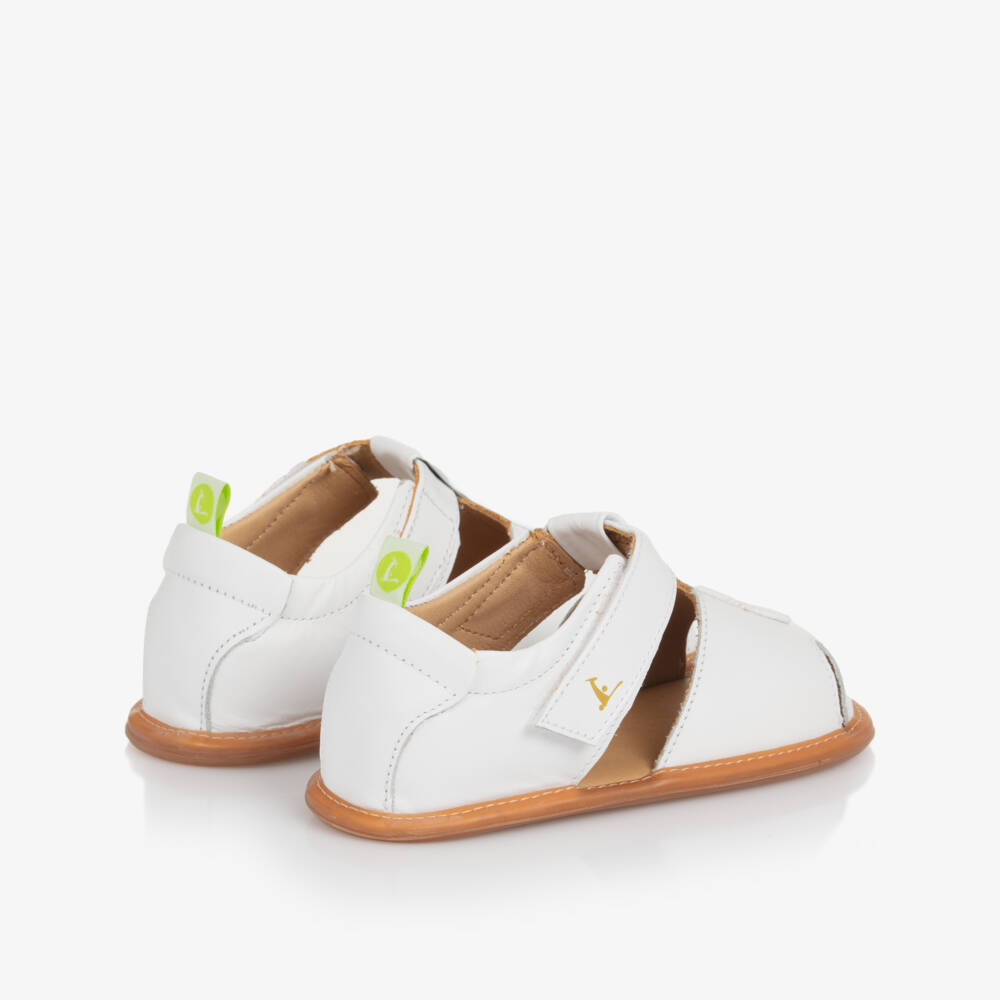 Tip Toey Joey-White Leather Velcro Sandals | Childrensalon