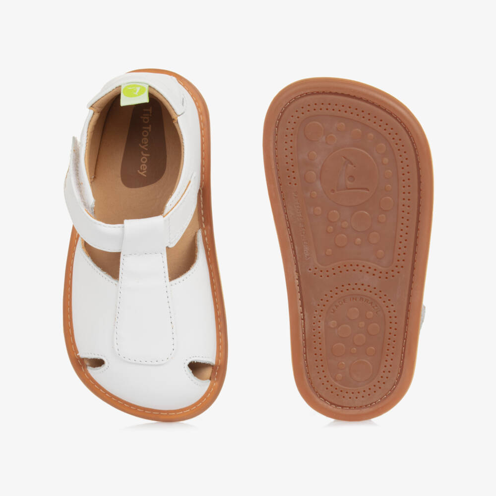 Tip Toey Joey-White Leather Velcro Sandals | Childrensalon