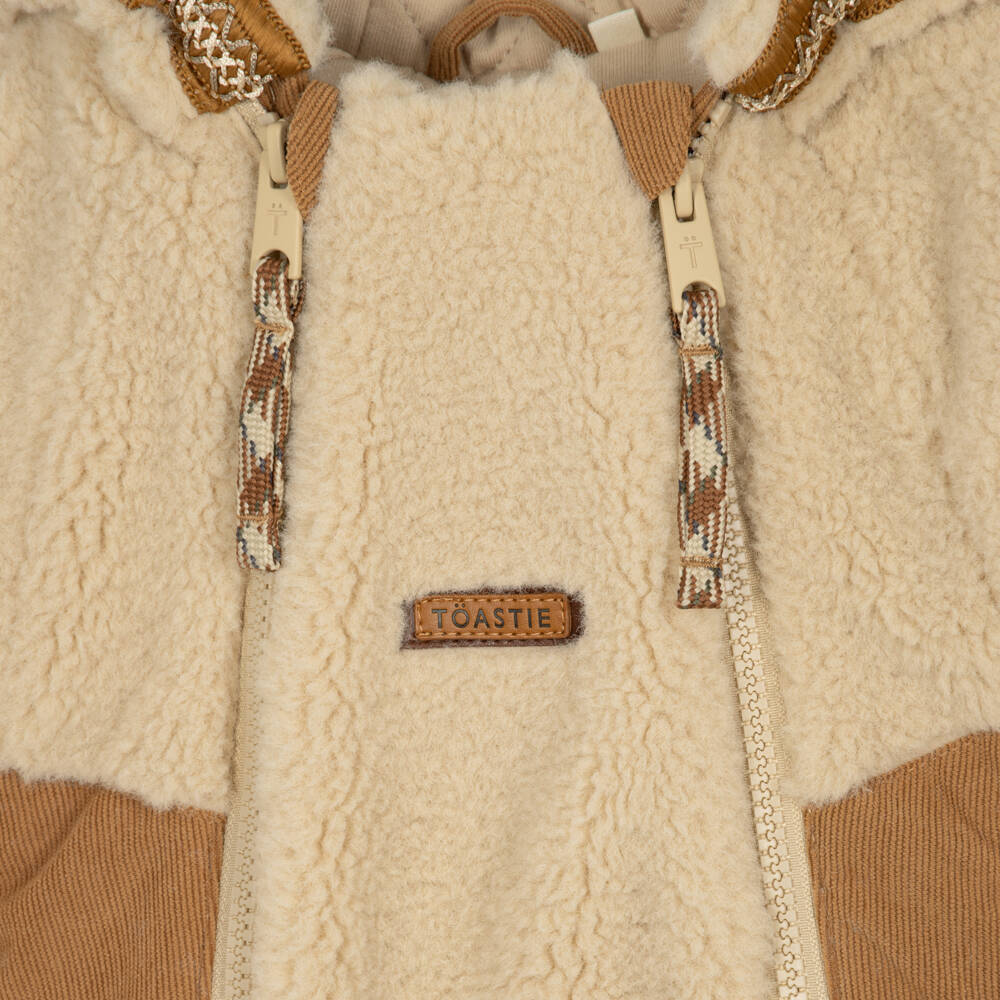 Töastie-Baby Beige Sherpa Hooded Pramsuit | Childrensalon