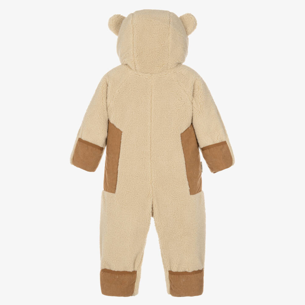 Töastie-Baby Beige Sherpa Hooded Pramsuit | Childrensalon