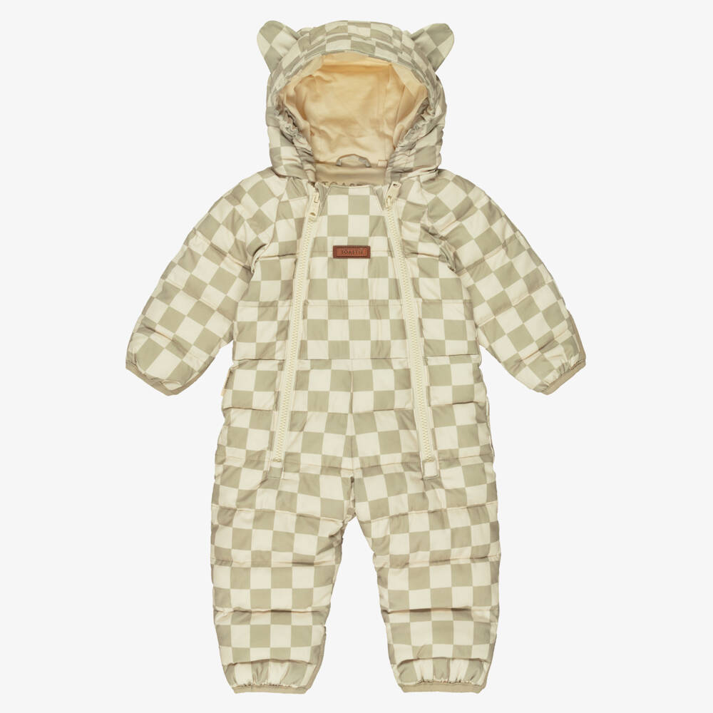 Töastie-Beige Checkerboard Print Pramsuit | Childrensalon
