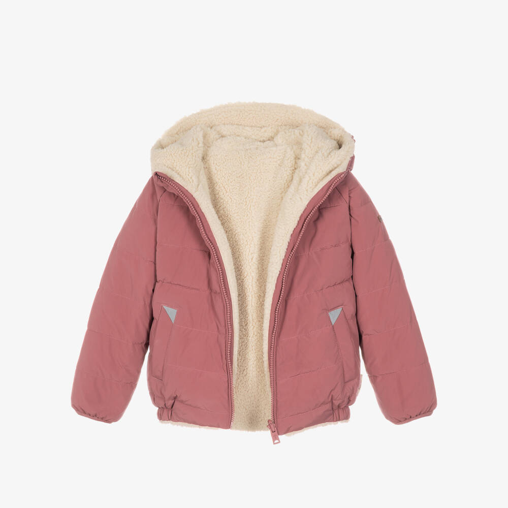Töastie-Berry Pink & Sherpa Fleece Reversible Puffer Jacket | Childrensalon