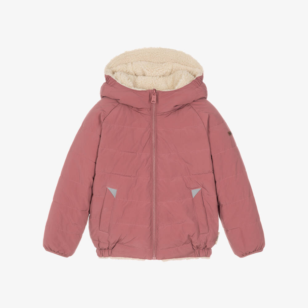 Töastie-Berry Pink & Sherpa Fleece Reversible Puffer Jacket | Childrensalon