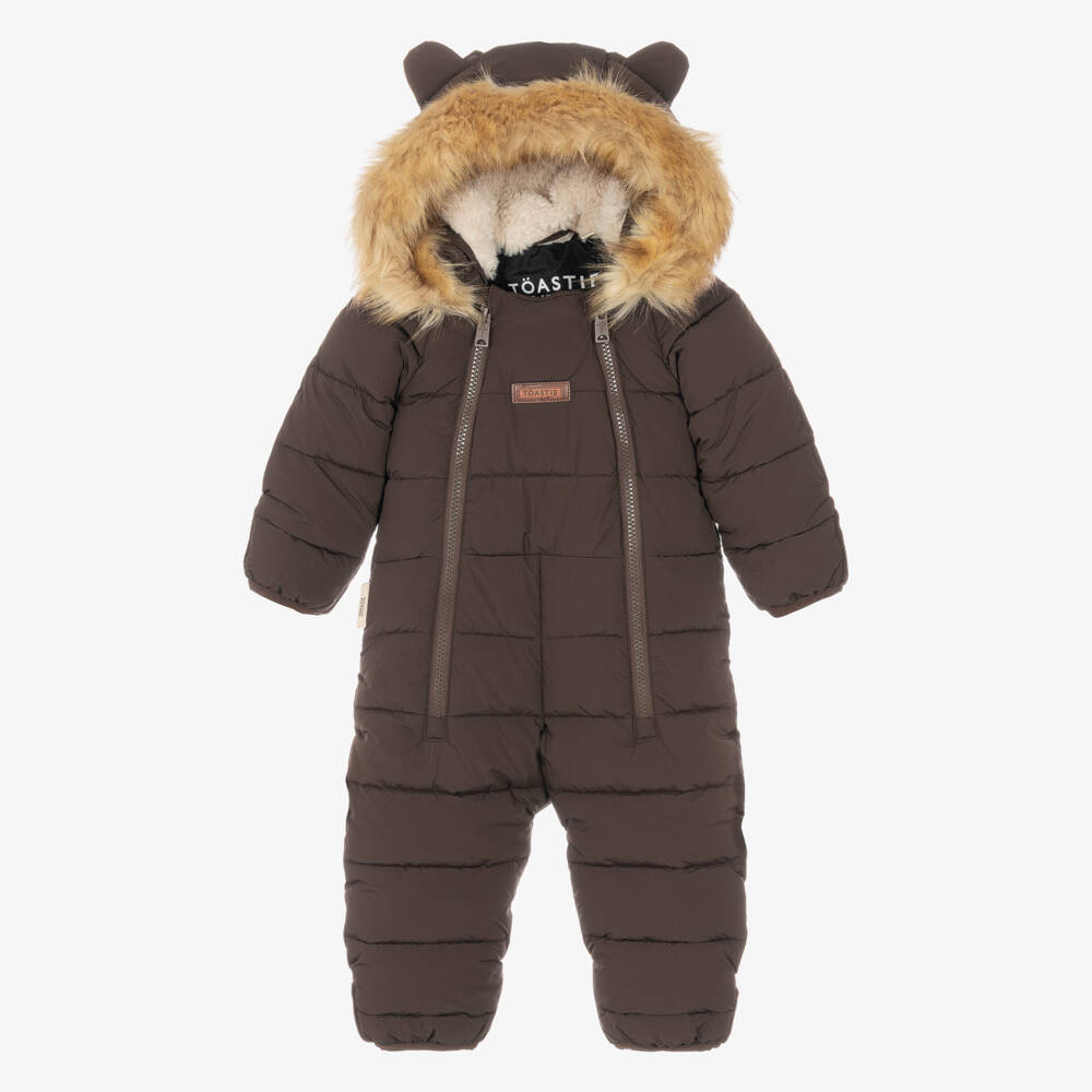 Töastie-Brown Cloud Snowsuit with Faux Fur Trim | Childrensalon