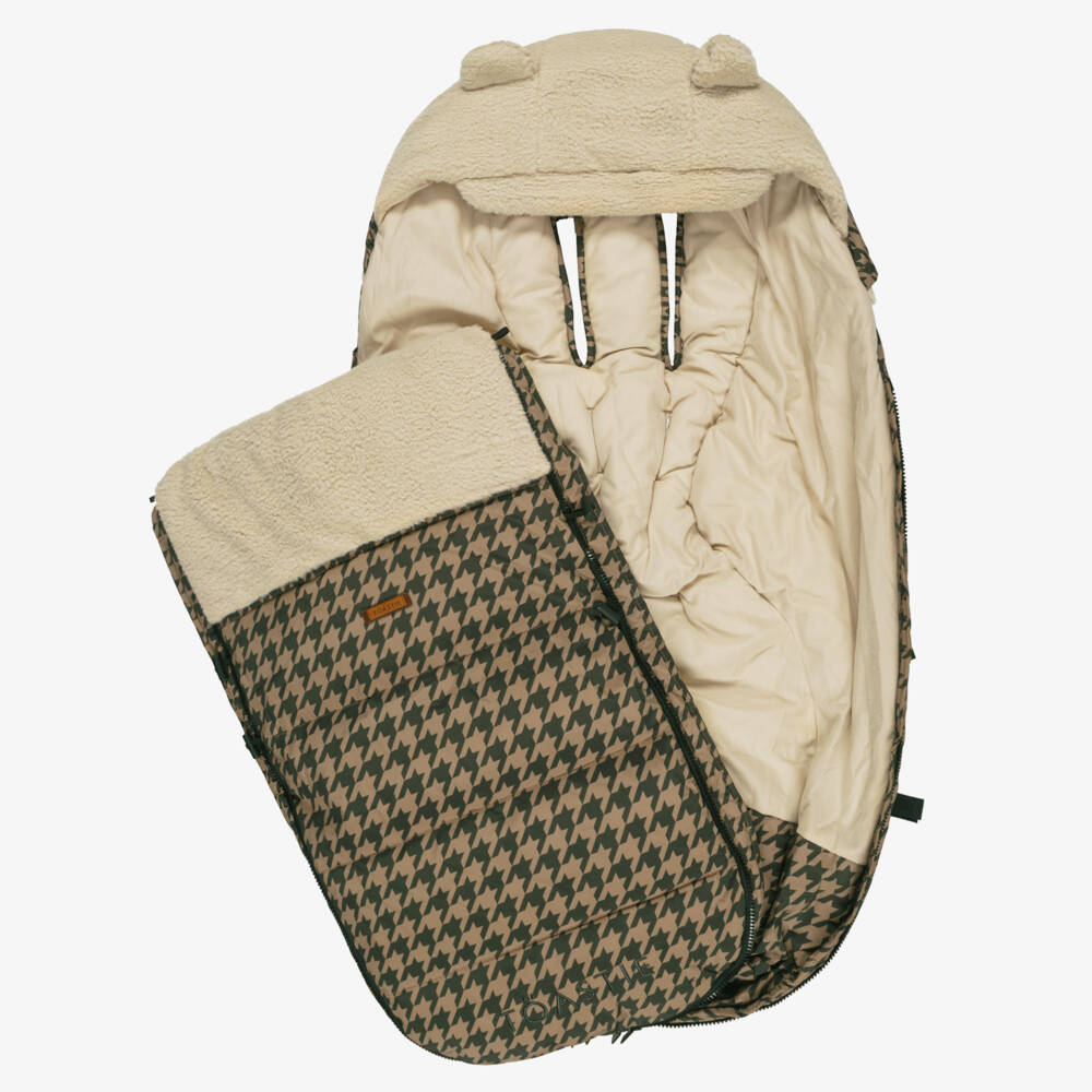 Töastie-Brown Houndstooth Print & Sherpa Baby Footmuff (94cm) | Childrensalon