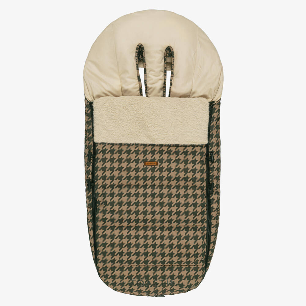 Töastie-Brown Houndstooth Print & Sherpa Baby Footmuff (94cm) | Childrensalon