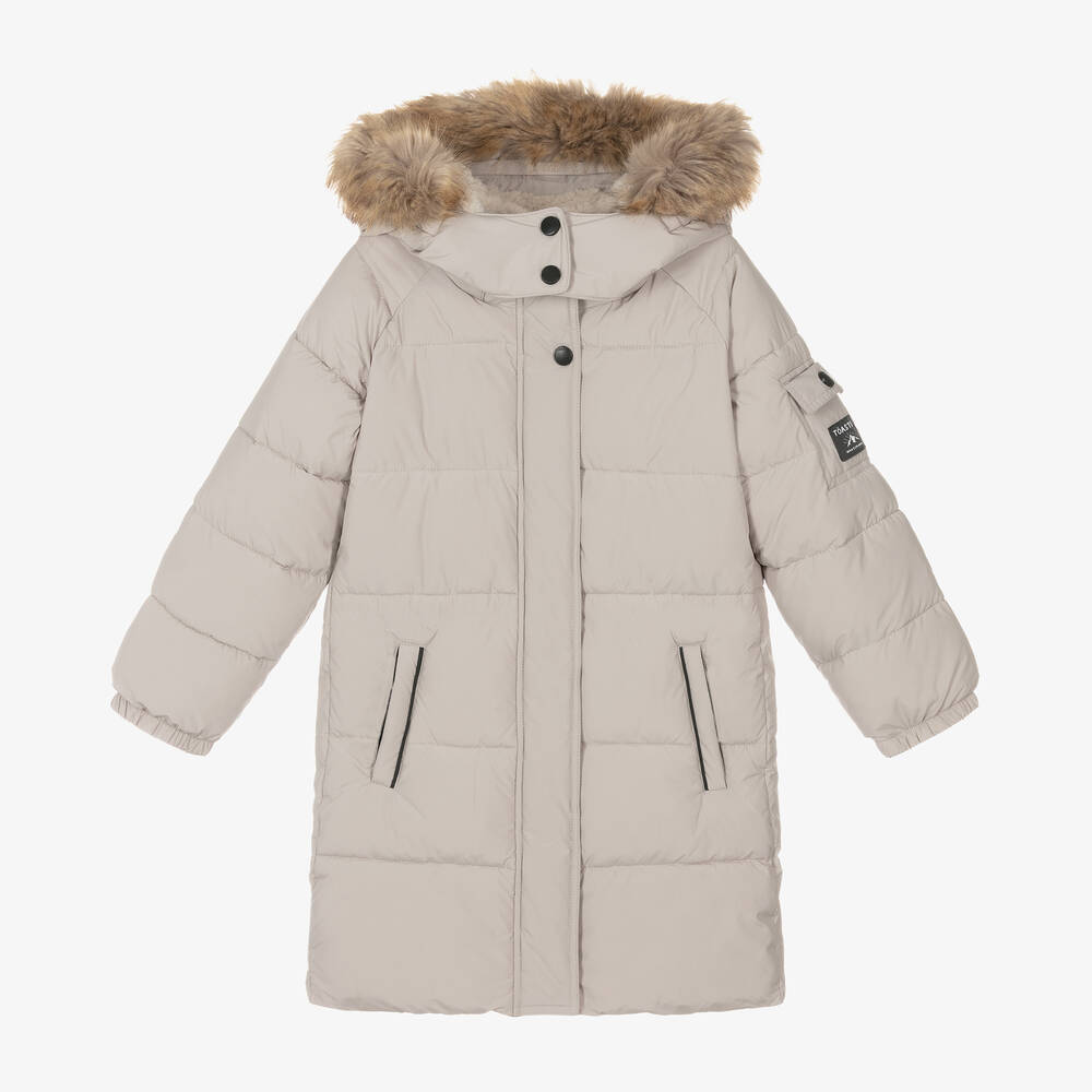 Töastie-Girls Beige Hooded Parka Coat | Childrensalon