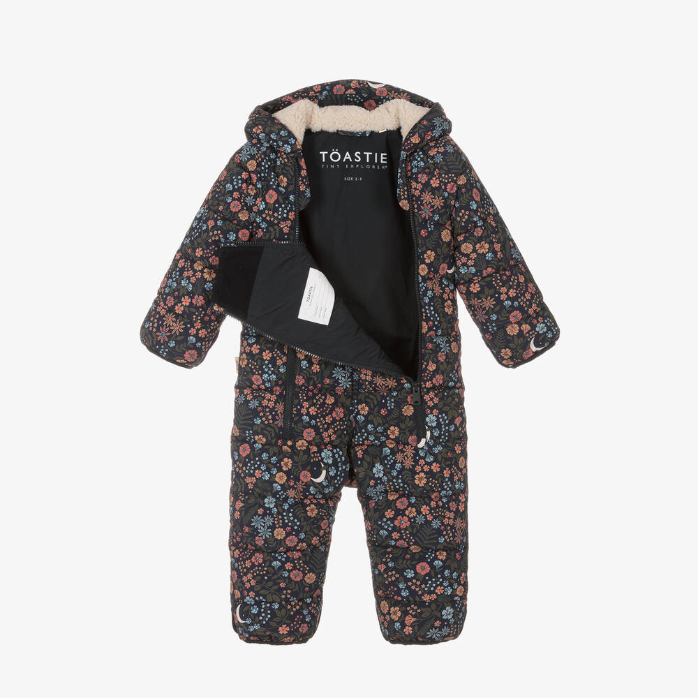 Töastie-Girls Navy Blue Floral Snowsuit | Childrensalon