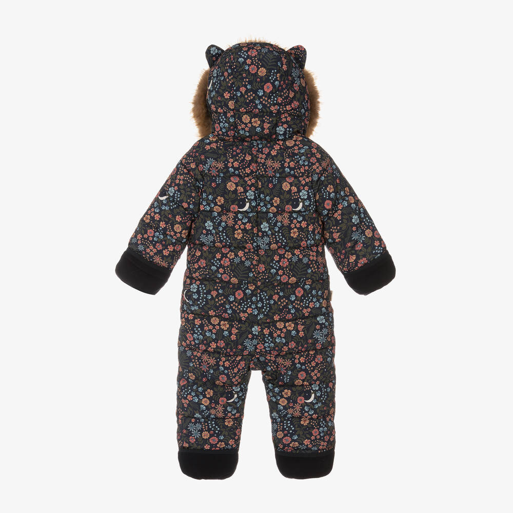 Töastie-Girls Navy Blue Floral Snowsuit | Childrensalon