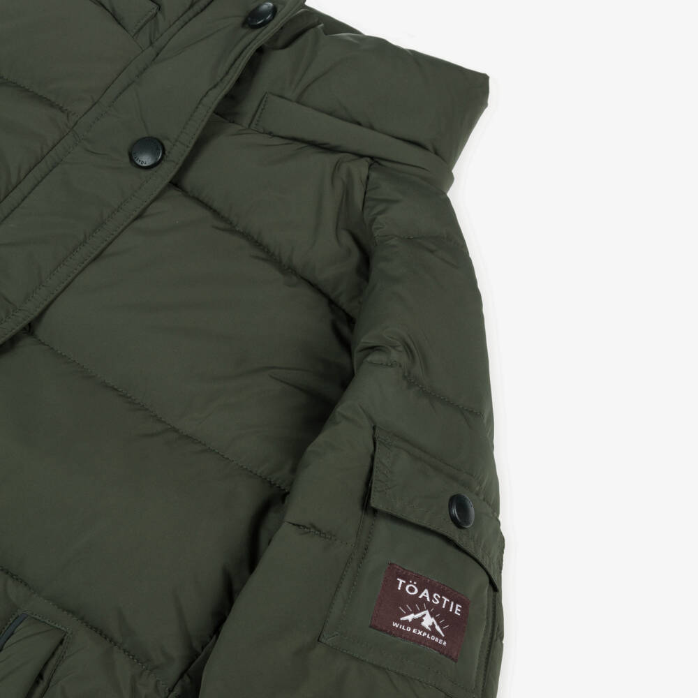 Töastie-Пуховик парка зелёный с отстёгивающимся капюшоном для мальчиков | Childrensalon