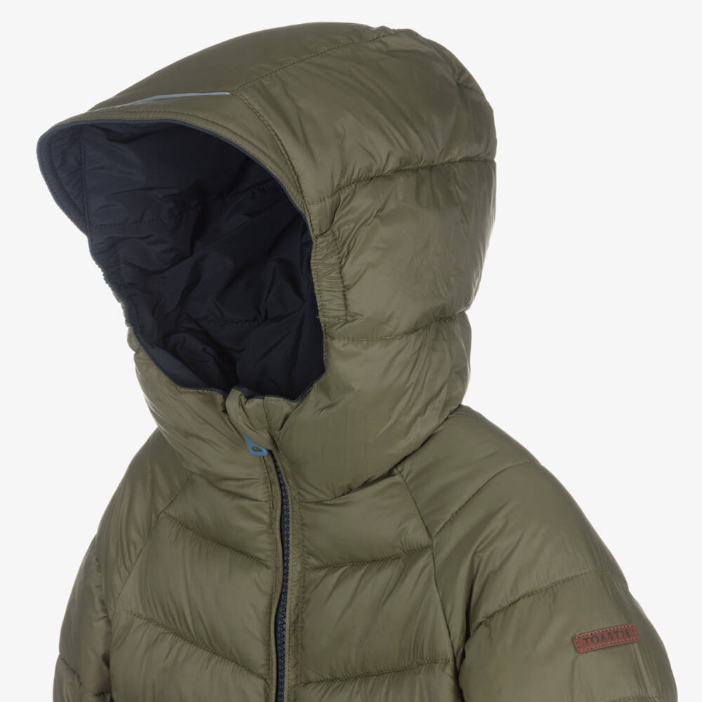 Töastie-Navy Blue & Khaki Green Reversible Puffer Jacket | Childrensalon