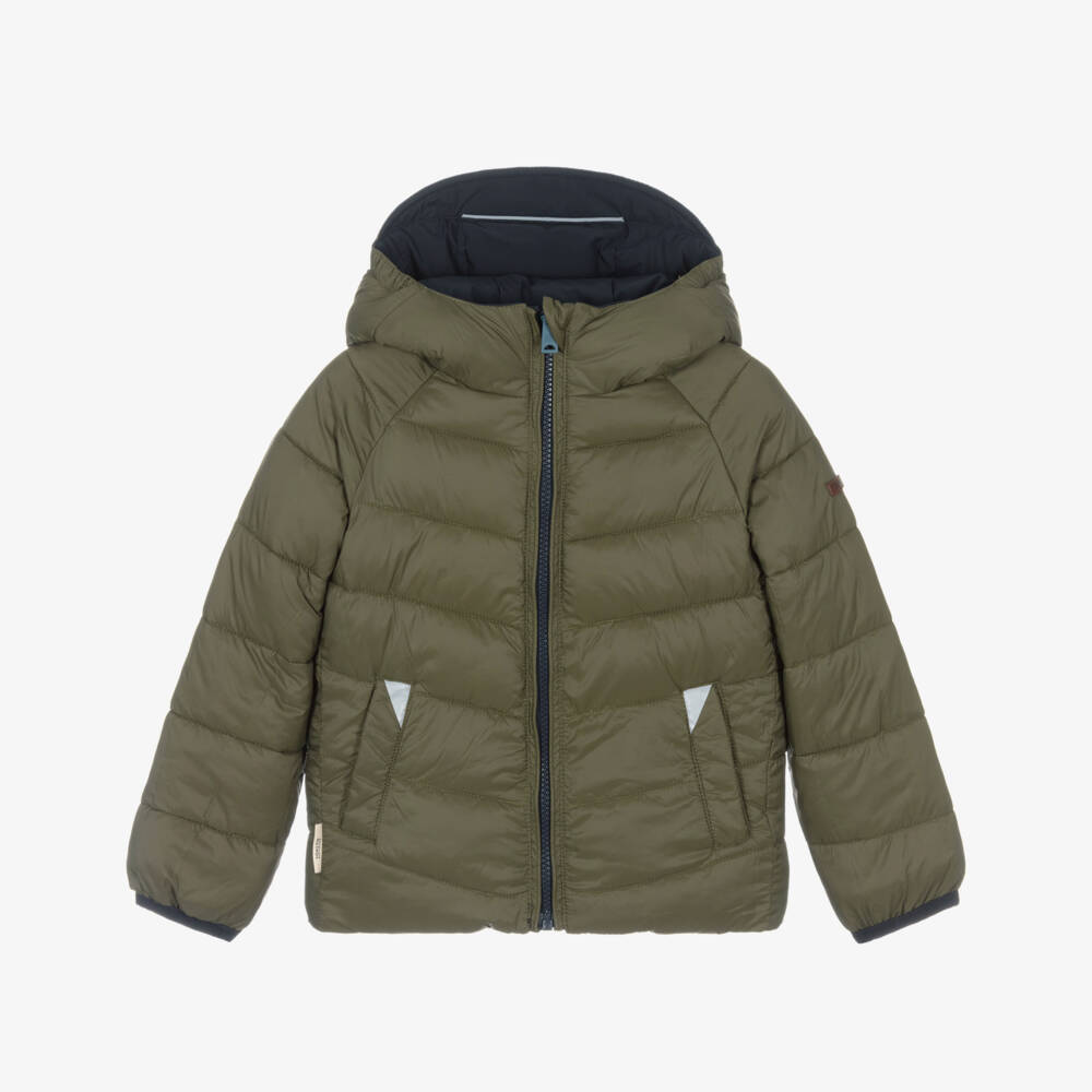 Töastie-Navy Blue & Khaki Green Reversible Puffer Jacket | Childrensalon