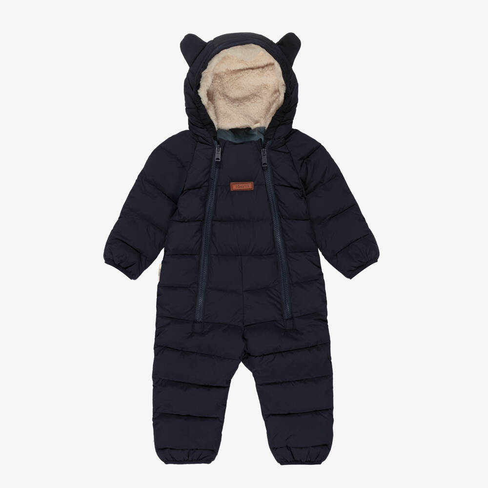 Töastie-Navy Blue Padded Baby Snowsuit with Hood | Childrensalon