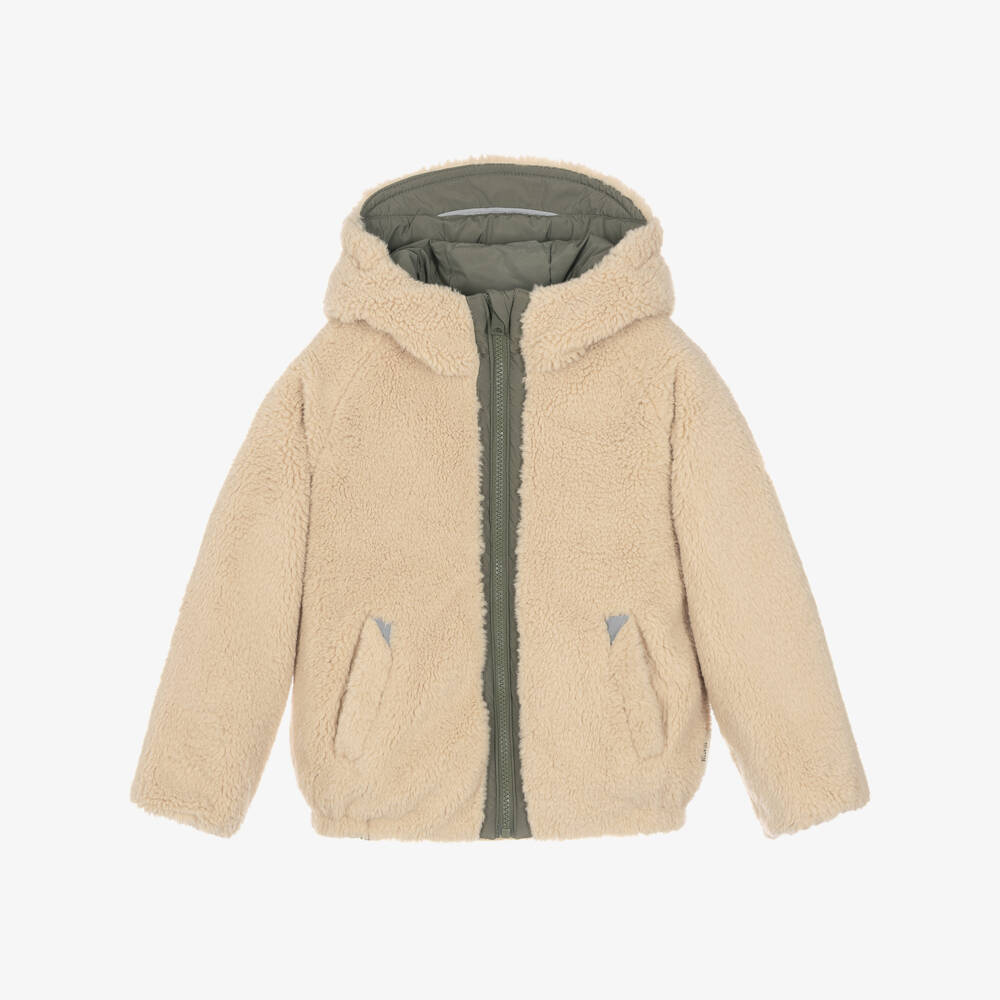 Töastie-Sage Green & Sherpa Fleece Reversible Puffer Jacket | Childrensalon