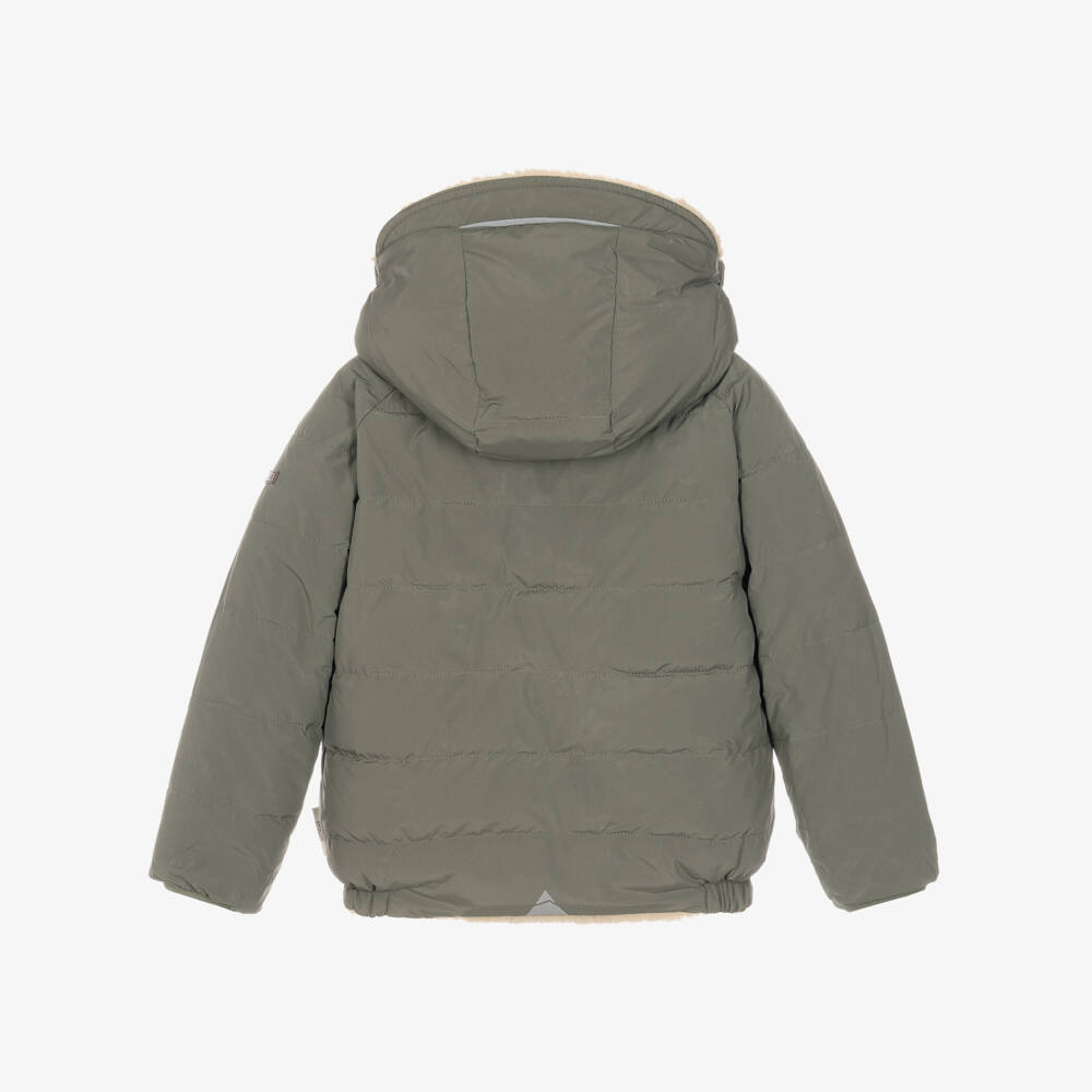 Töastie-Sage Green & Sherpa Fleece Reversible Puffer Jacket | Childrensalon
