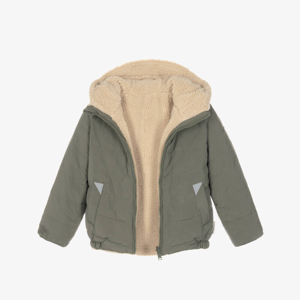 Töastie-Sage Green & Sherpa Fleece Reversible Puffer Jacket | Childrensalon