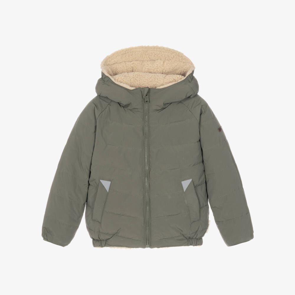 Töastie-Sage Green & Sherpa Fleece Reversible Puffer Jacket | Childrensalon