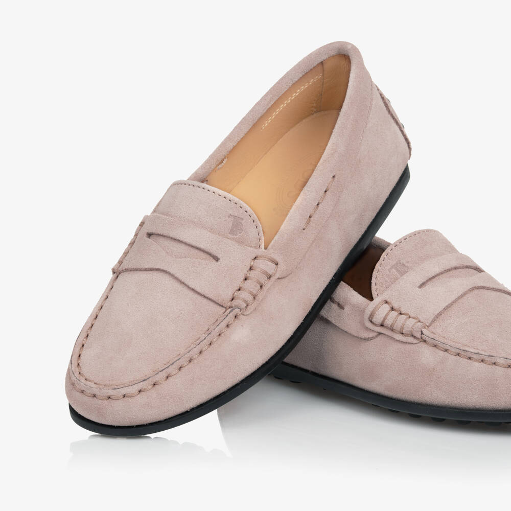 Tod's-Beige Suede Leather Moccasins | Childrensalon