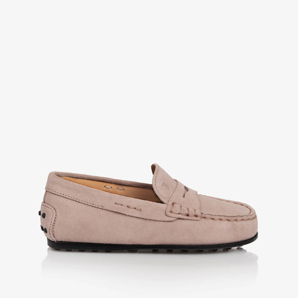 Tod's-Beige Suede Leather Slip-On Moccasins | Childrensalon