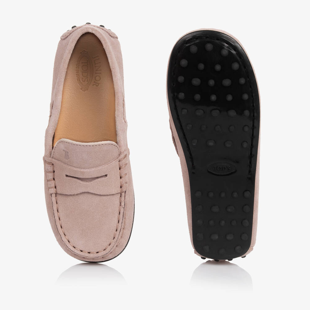 Tod's-Beige Suede Leather Slip-On Moccasins | Childrensalon