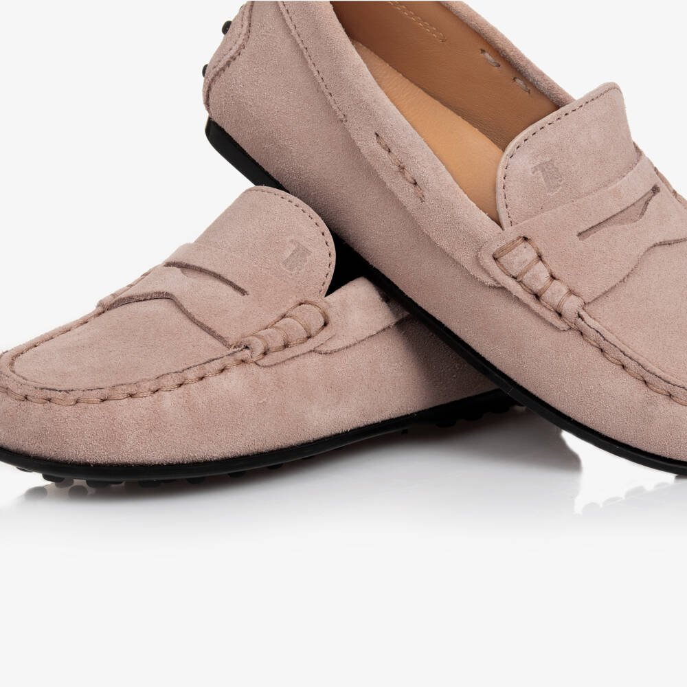 Tod's-Beige Suede Leather Slip-On Moccasins | Childrensalon