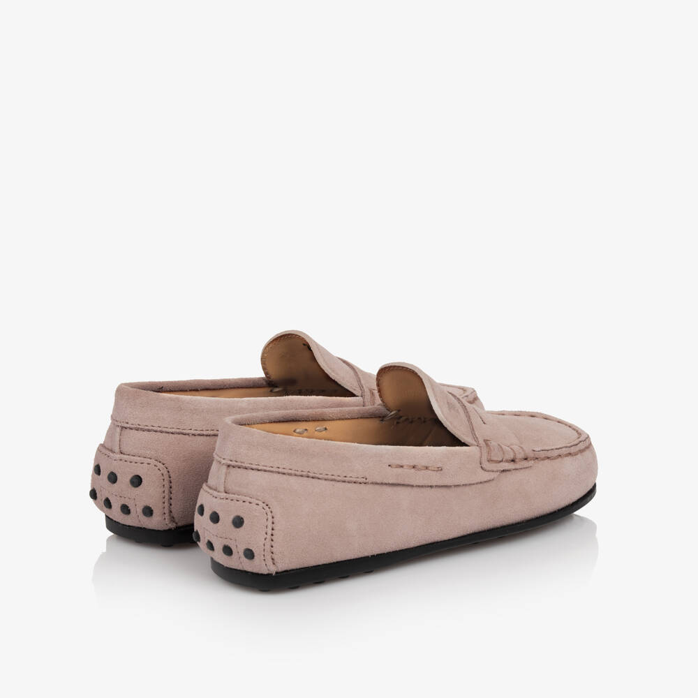 Tod's-Beige Suede Leather Slip-On Moccasins | Childrensalon