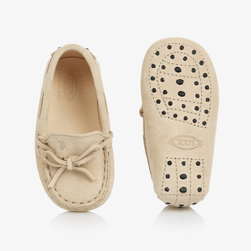 Tod's-Beige Suede Pre-Walker Moccasin Shoes | Childrensalon