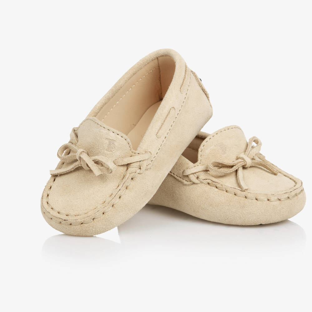 Tod's-Beige Suede Pre-Walker Moccasin Shoes | Childrensalon