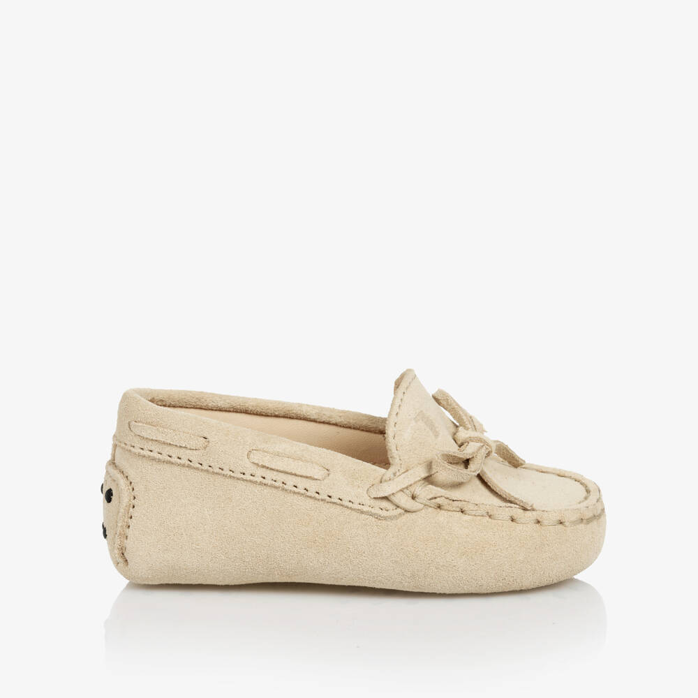 Tod's-Beige Suede Pre-Walker Moccasin Shoes | Childrensalon