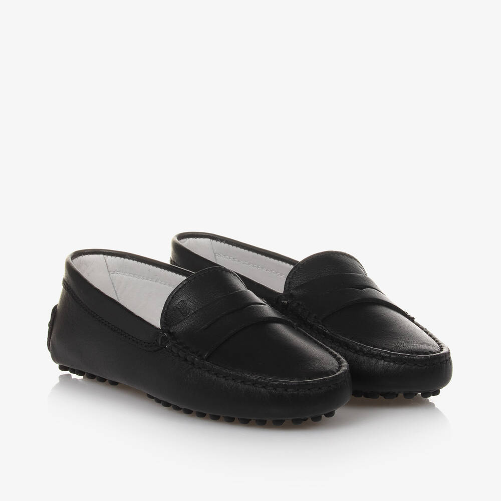 Tod's-Black Leather Moccasin Shoes | Childrensalon