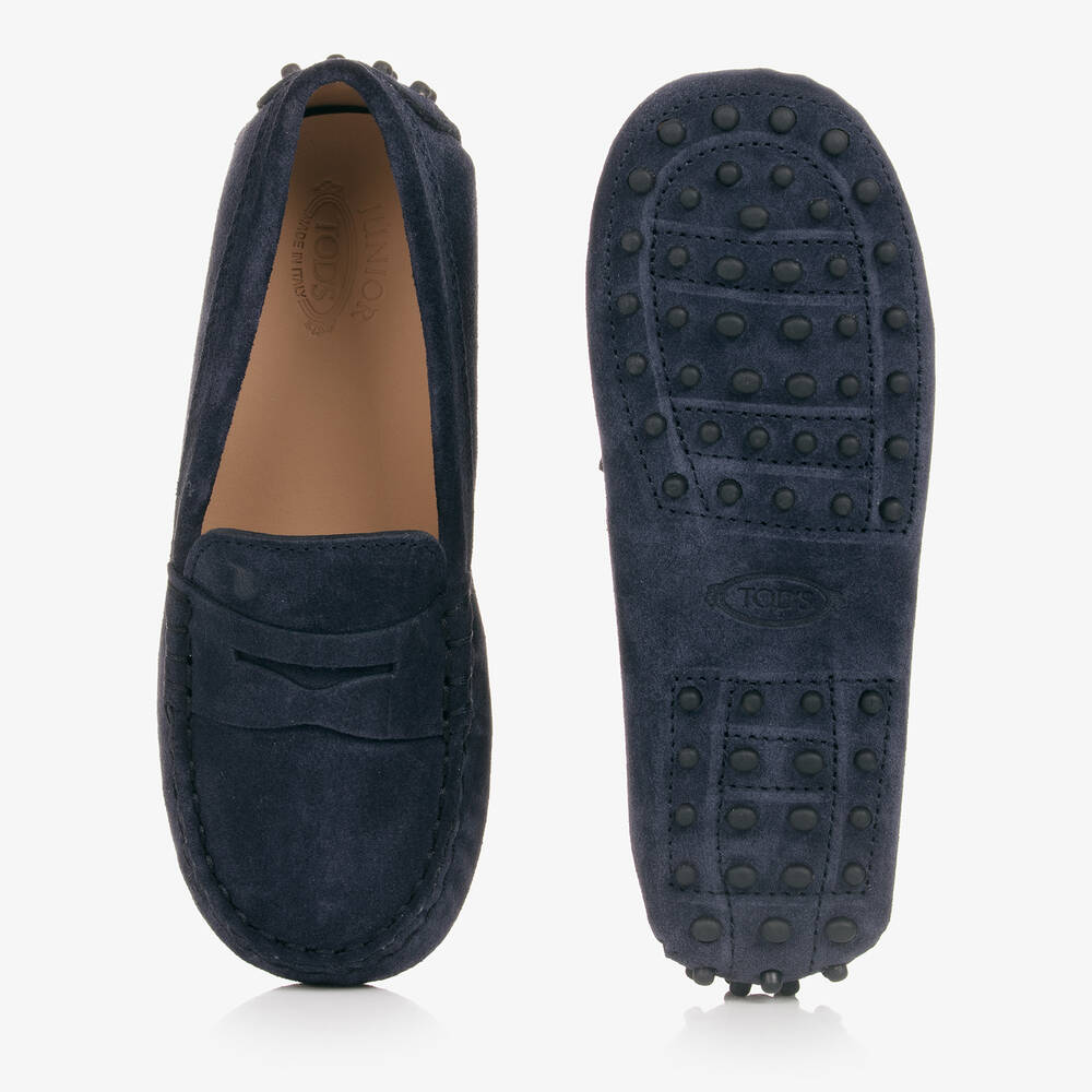Tod's-Blue Suede Leather Gommino Moccasins | Childrensalon