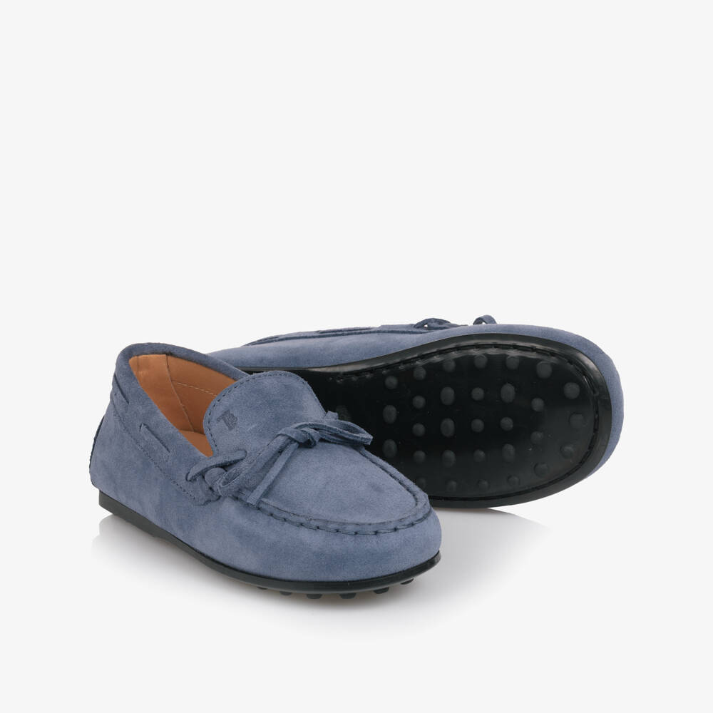 Tod's-Blue Suede Moccasins with Rubber Pebbles | Childrensalon