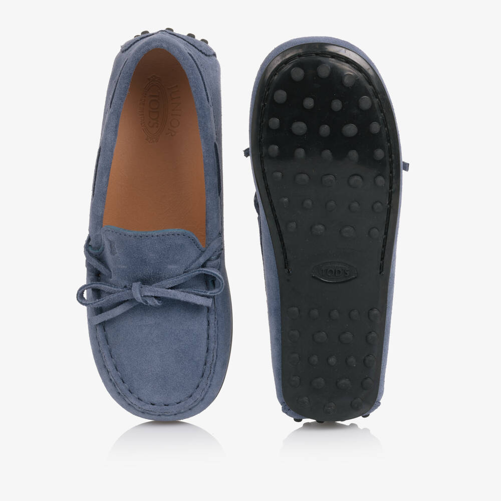 Tod's-Blue Suede Moccasins with Rubber Pebbles | Childrensalon