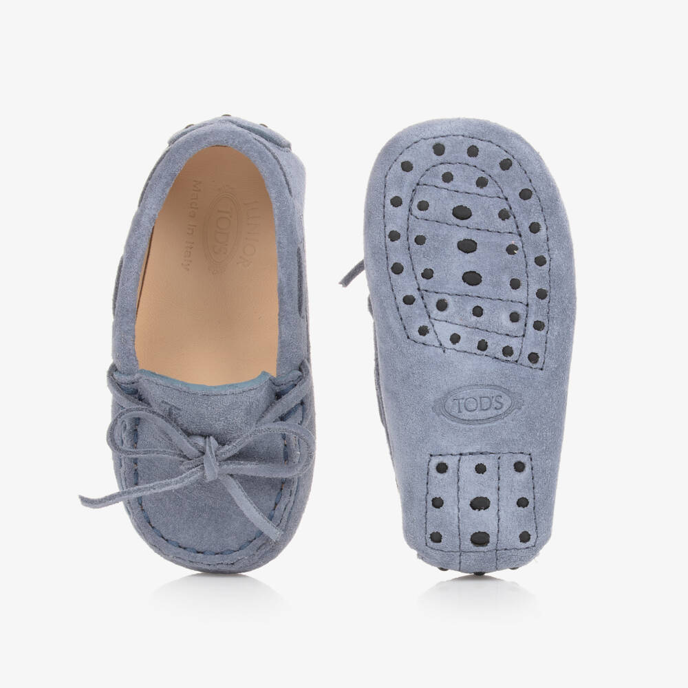 Tod's-Blue Suede Pre-Walker Moccasin Shoes | Childrensalon