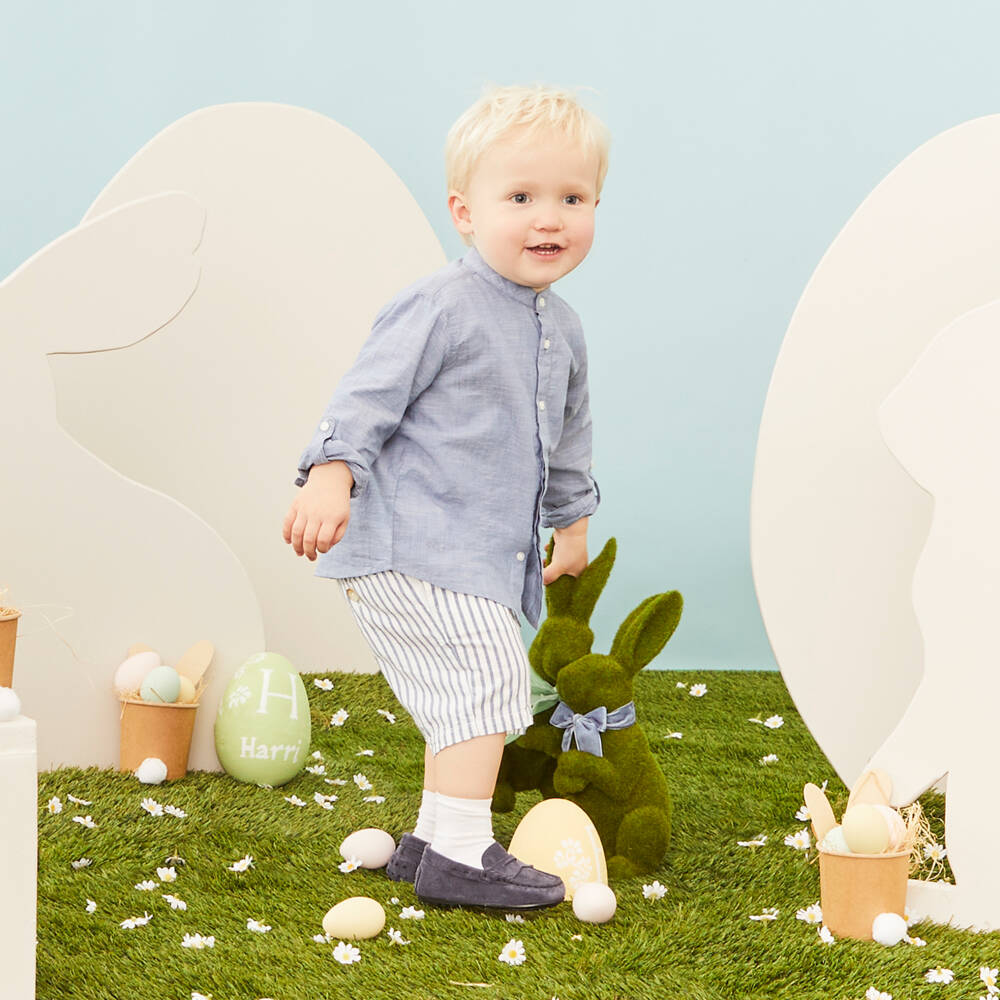 Tod's-Boys Blue Suede Leather Gommino Moccasins | Childrensalon