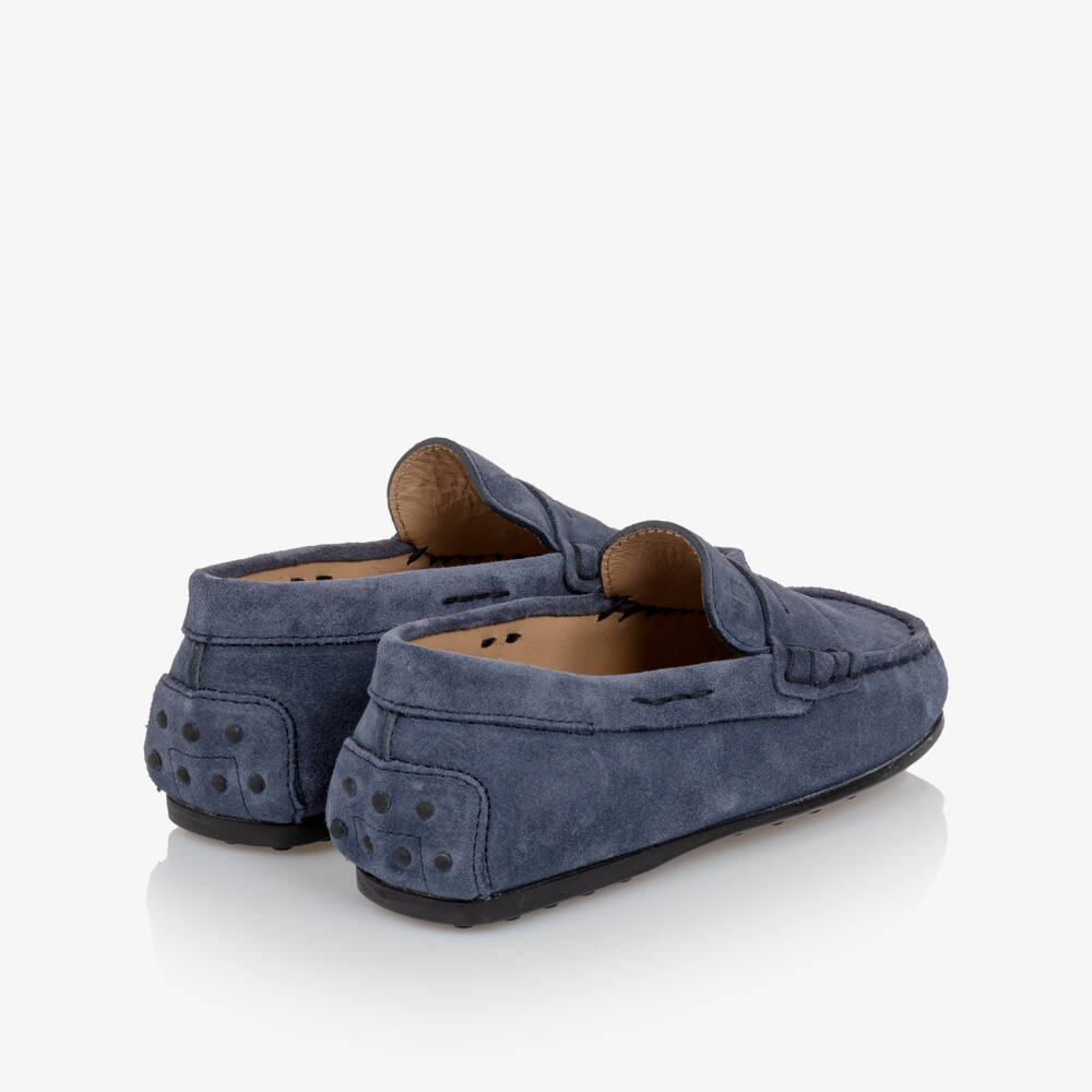 Tod's-Boys Blue Suede Leather Gommino Moccasins | Childrensalon