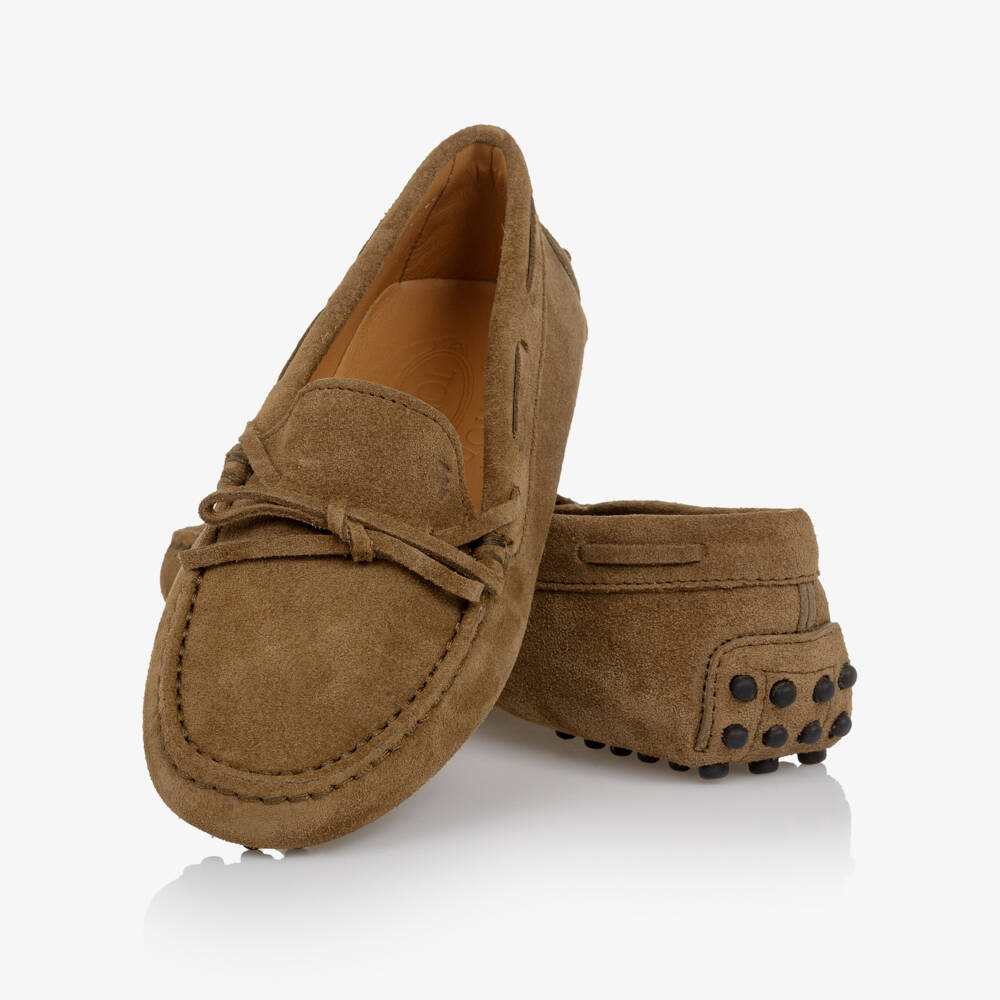 Tod's-Boys Brown Suede Leather Moccassins | Childrensalon
