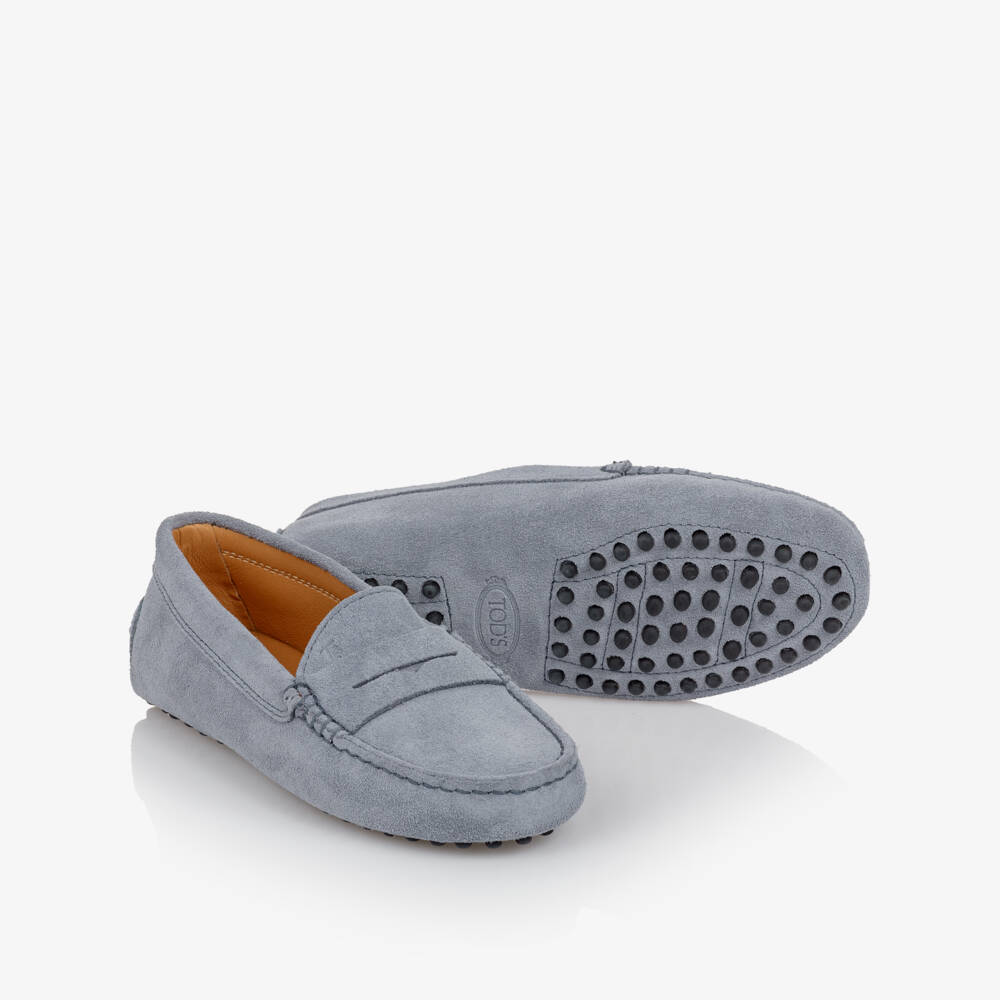 Tod's-Boys Dusky Blue Suede Leather Moccasins | Childrensalon