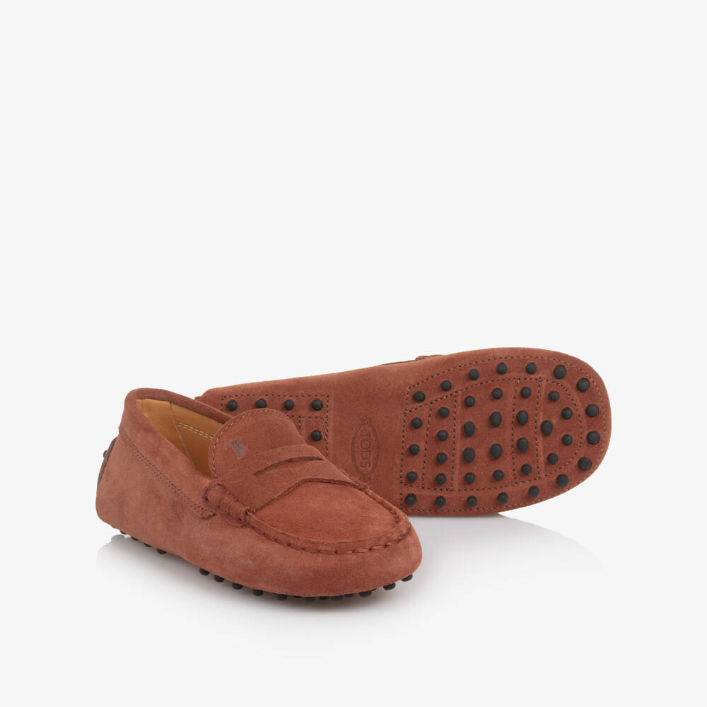 Tod's-Brown Suede Gommino Moccasins | Childrensalon