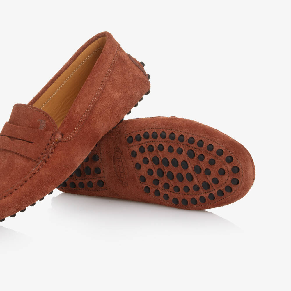 Tod's-Brown Suede Leather Gommino Moccassins | Childrensalon