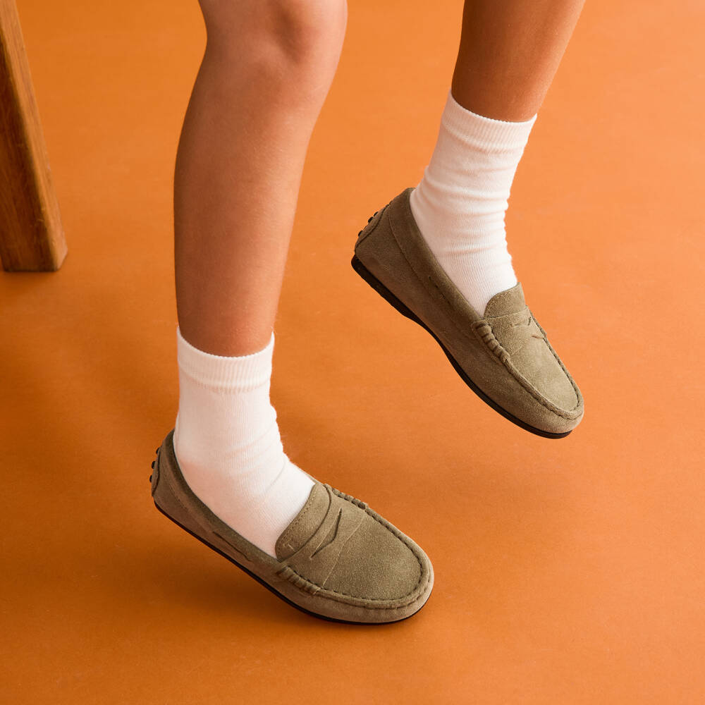 Tod's-Khaki Green Suede Leather Moccasins | Childrensalon