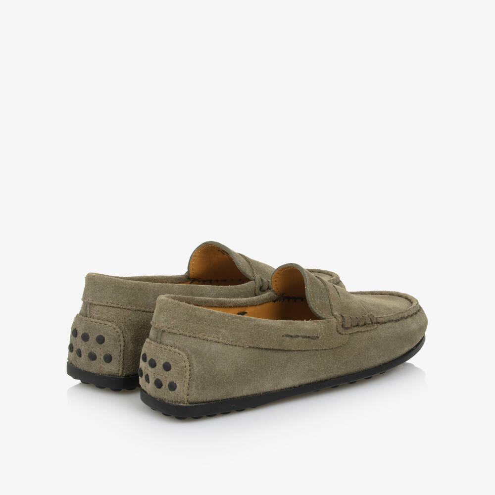 Tod's-Khaki Green Suede Leather Moccasins | Childrensalon