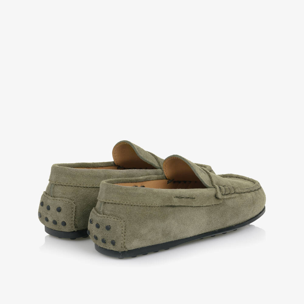 Tod's-Khaki Green Suede Moccasins | Childrensalon