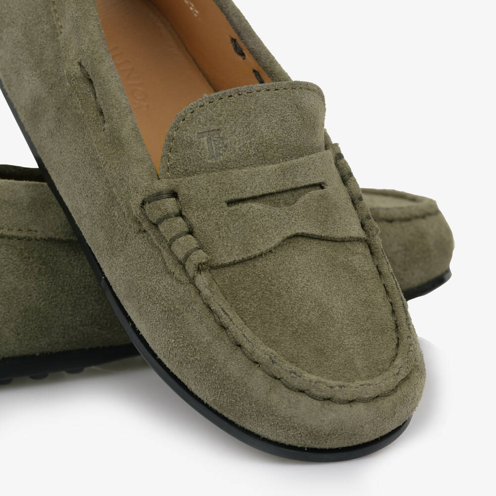 Tod's-Khaki Green Suede Moccasins | Childrensalon