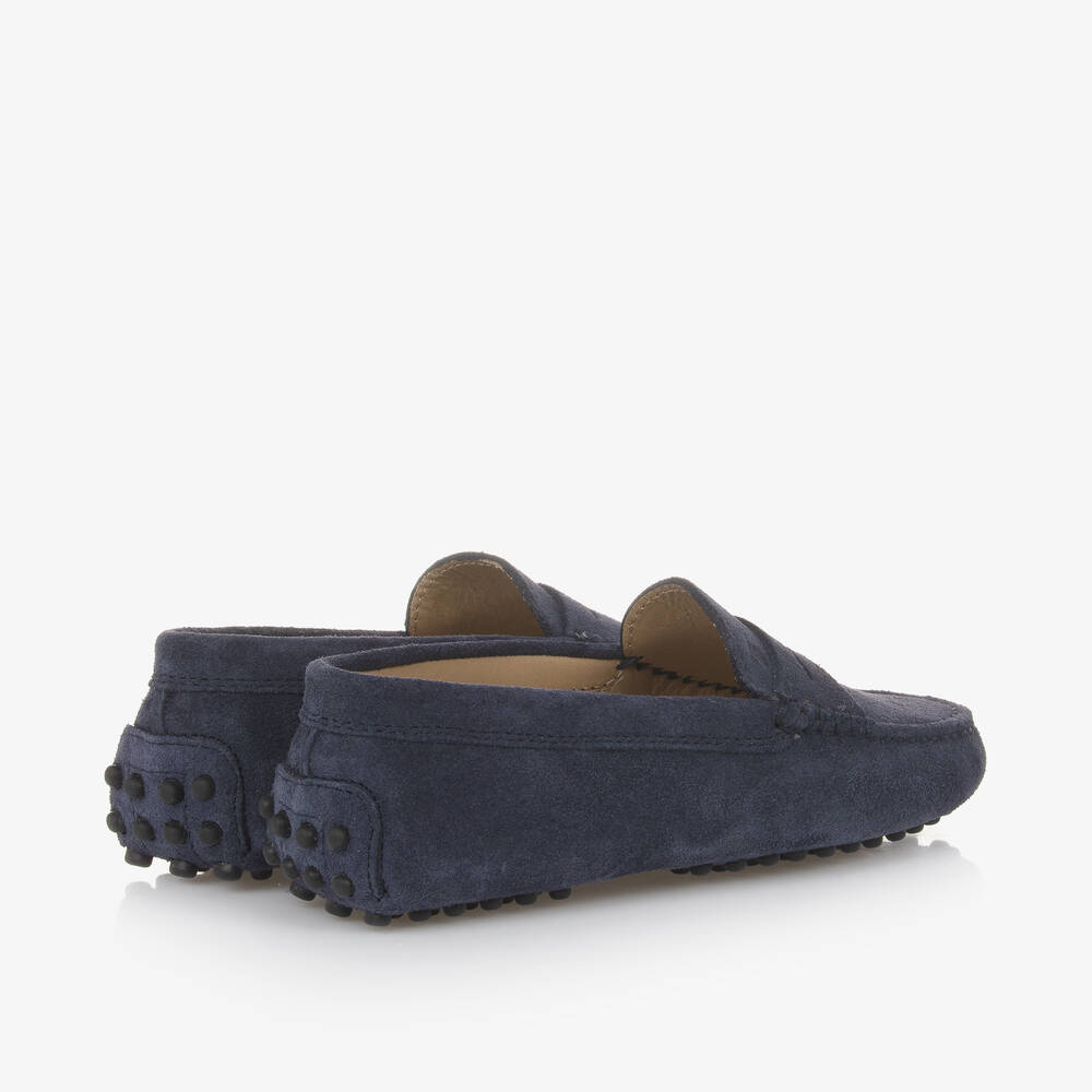 Tod's-Navy Blue Suede Leather Moccasins | Childrensalon