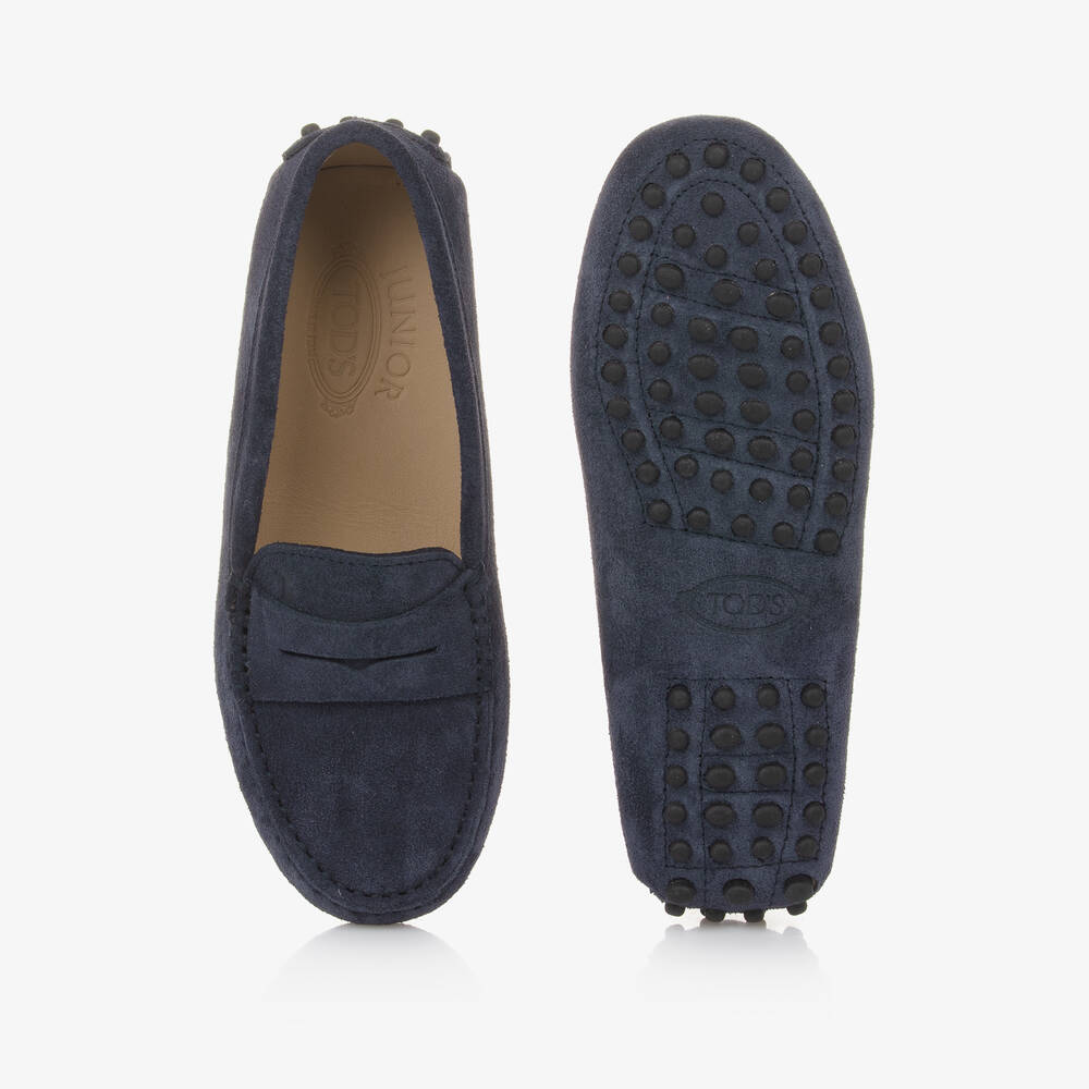 Tod's-Navy Blue Suede Leather Moccasins | Childrensalon