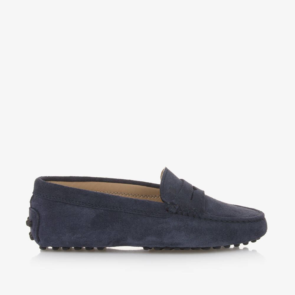 Tod's-Navy Blue Suede Leather Moccasins | Childrensalon