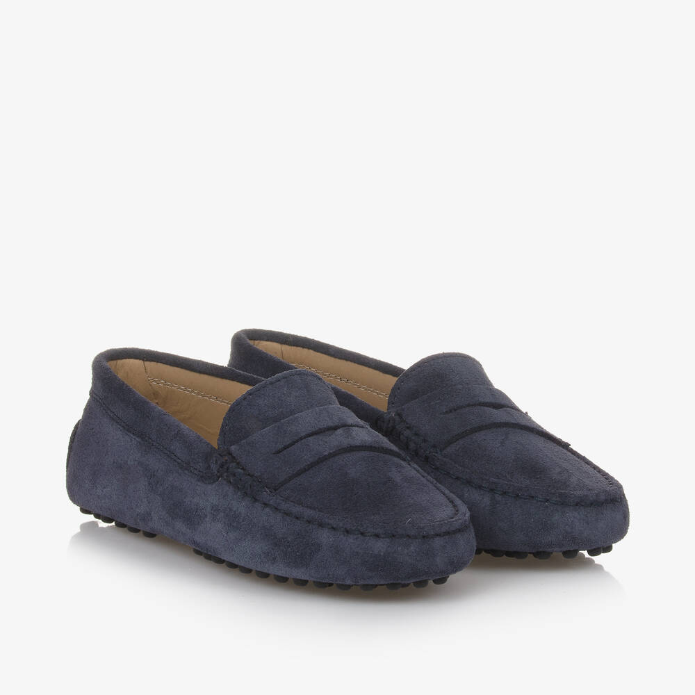 Tod's-Navy Blue Suede Leather Moccasins | Childrensalon